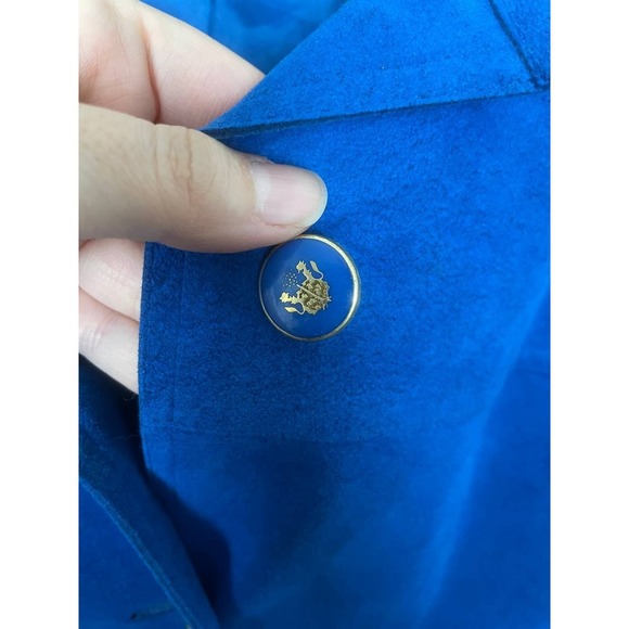 Vintage 70s Ultrasuede Blue Maxi Coat Dress Long Duster Medium Statement Winter - Picture 12 of 12